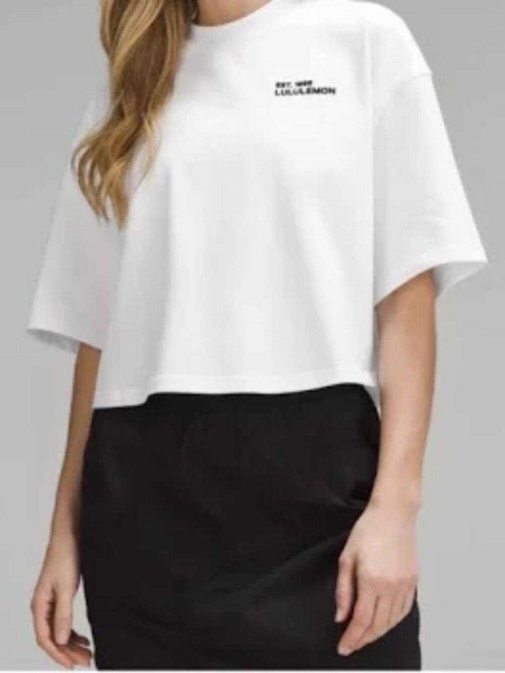 Lululemon X Athletica White Cropped Boxy Tee, Sz Medium